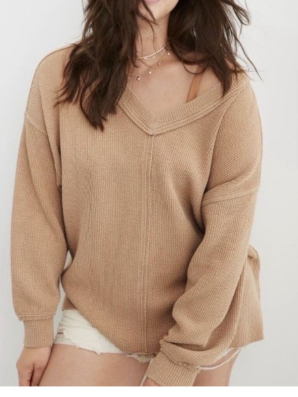 Aerie Wonder Textured V-Neck Sweatshirt MEDIUM